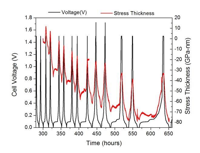 holds, (c) stress data for later cycling data.