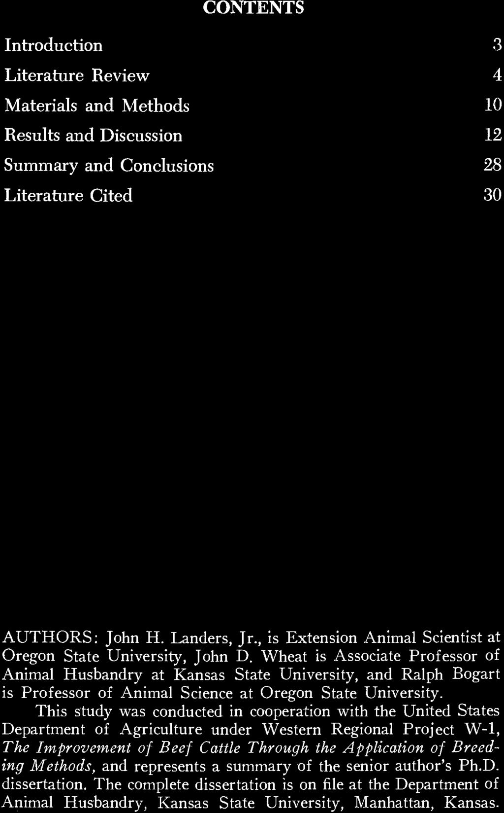 CONTENTS Introduction 3 Literature Review 4 Materials and Methods 10 Results and Discussion 12 Summary and Conclusions 28 Literature Cited 30 AUTHORS: John H. Landers, Jr.