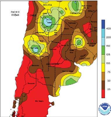 Brazil hampered by wet conditions % Normal Precipitation Middle South America December 2011 February Improved moisture in some regions Corn and bean production cut