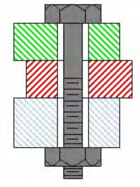 The bolts in this analysis are preloaded to 750 lbs. in axial load, corresponding to 955 psi. axial stress in the bolts.
