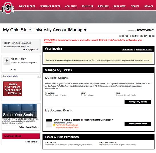 2 MY OHIO STATE BUCKEYES ACCOUNT HOME PAGE To begin the seat