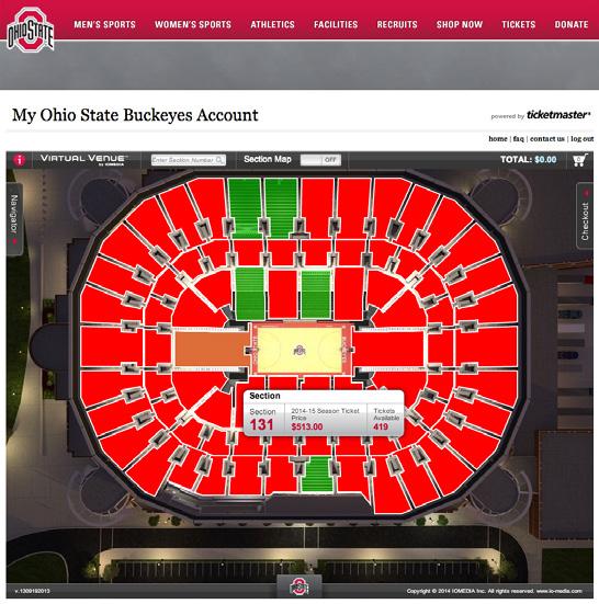 5 SEAT availability Once you ve clicked continue, you will be taken to the Ohio State Basketball Virtual Venue that indicates available sections for you to select.