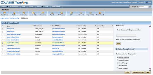 Graphic 3 Simply select from a list of registered users to assign users to various projects and roles.