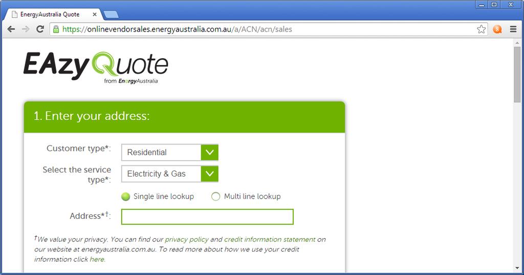 Customer Sign-up EnergyAustralia s EAzyQuote sign-up can be accessed in the following ways: Via the energy page on IBO