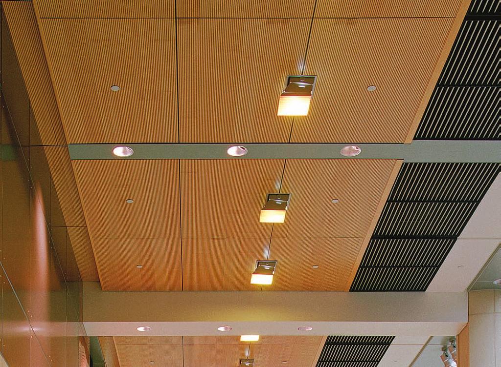 Solo Custom reveals with coordinated trim, transform a standard Solo plank ceiling application into a custom design for this high-end retail space.