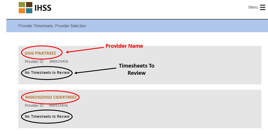 Recipient Home Page Once you have enrolled in the Electronic Timesheets Website you will come to the Provider Timesheets: Provider Selection screen.