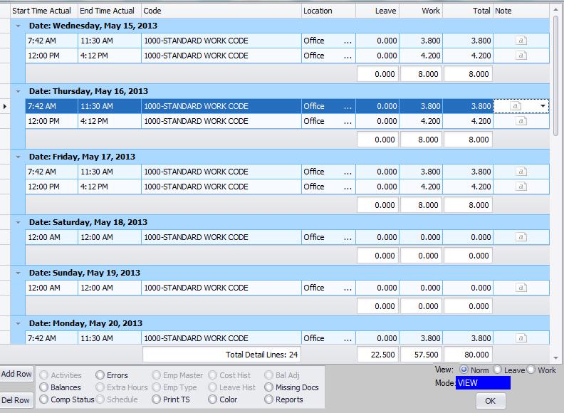 From the timesheet screen, you can view the balances, and print the timesheet.