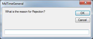 Reject a Timesheet To reject a timesheet, a supervisor would review the timesheet and then click on the reject button. A text box appears to put in a reason for rejection.