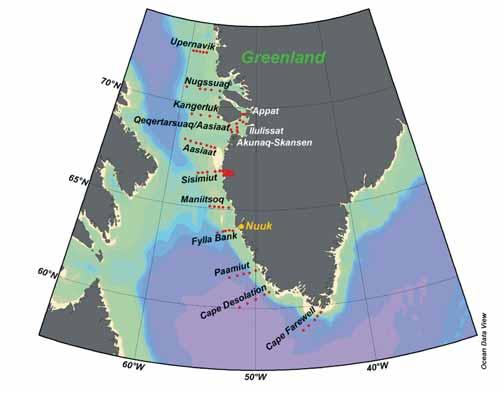 oceanographic observations in standard sections off the west coast of Greenland, aiming at monitoring climate change in the Greenland marine environment and using the data in assessments of the