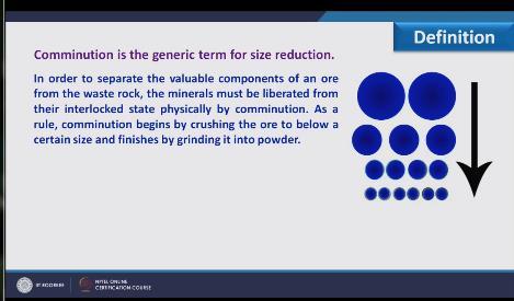 (Refer Slide Time: 01:39) So comminution is a generic term for size reduction.