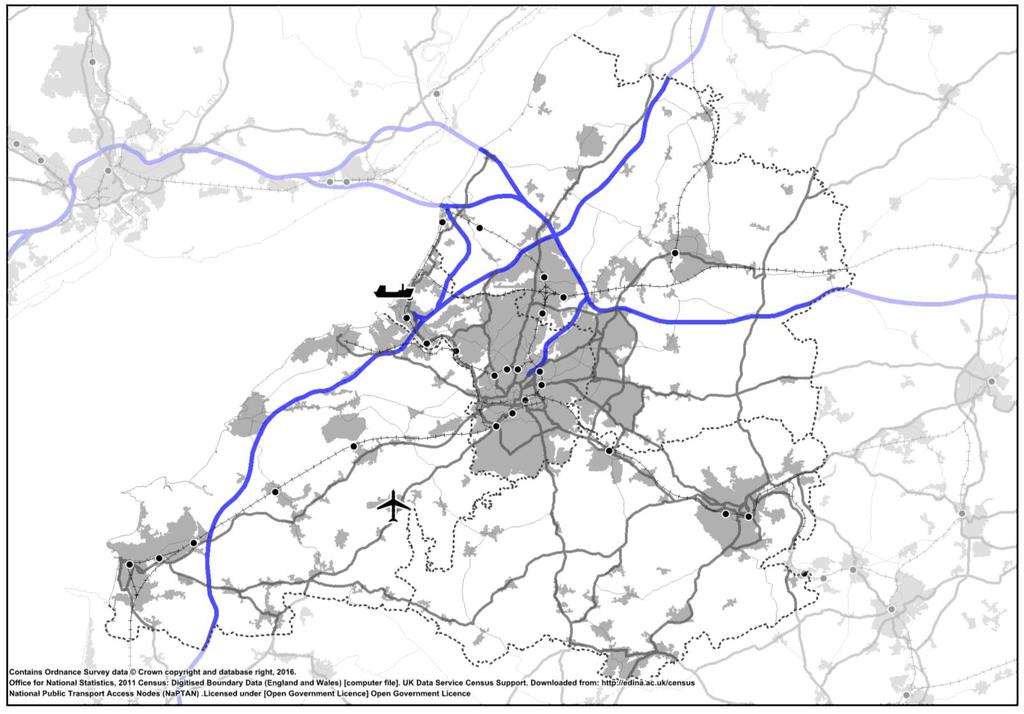 Figure 12 The West of England Thornbury Key District boundary Railway line Main road Motorway Yate & Chipping