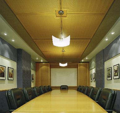 A collection of impressive natural wood veneered acoustical finishes, including