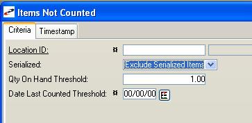 Items Not Counted Report Choose to view items with a QOH beginning at X number Indicate the