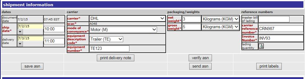 3. System User Manual: Forecast, Order, DESADV / ASN and GTL printing 3.5.2 GM Korea version (2/2) Step 6 GMK. Enter shipment information (GM Korea) d) Enter the expected delivery date and time.
