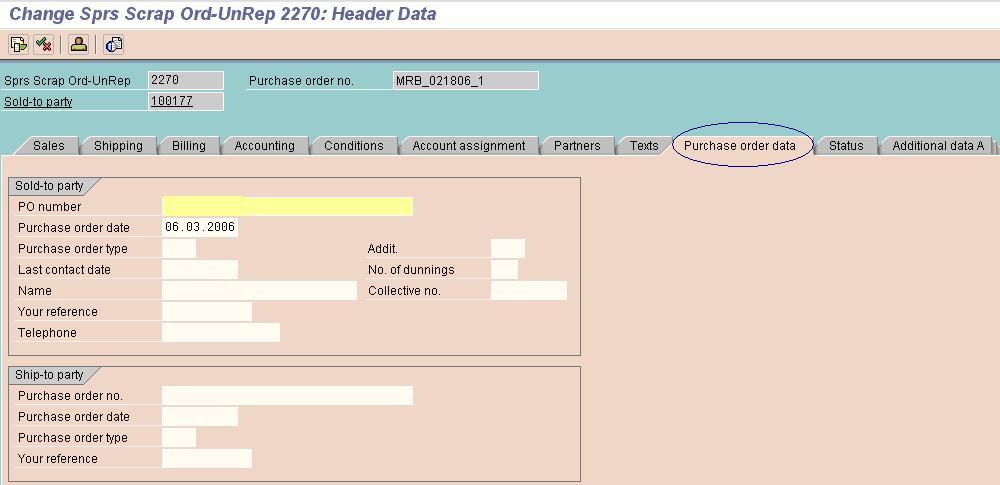 Sales order Changes in Tab Name The Purchase order data tab in 4.7 at the header level of the sales order has been renamed as Order Data in ECC 6 Accessing Transaction Between enterprise edition 4.