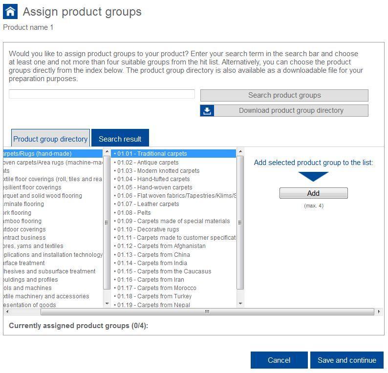2.2.2. Assign product groups Trade show visitors frequently use the product group search function on the trade show website to identify exhibitors and products that are relevant to them.