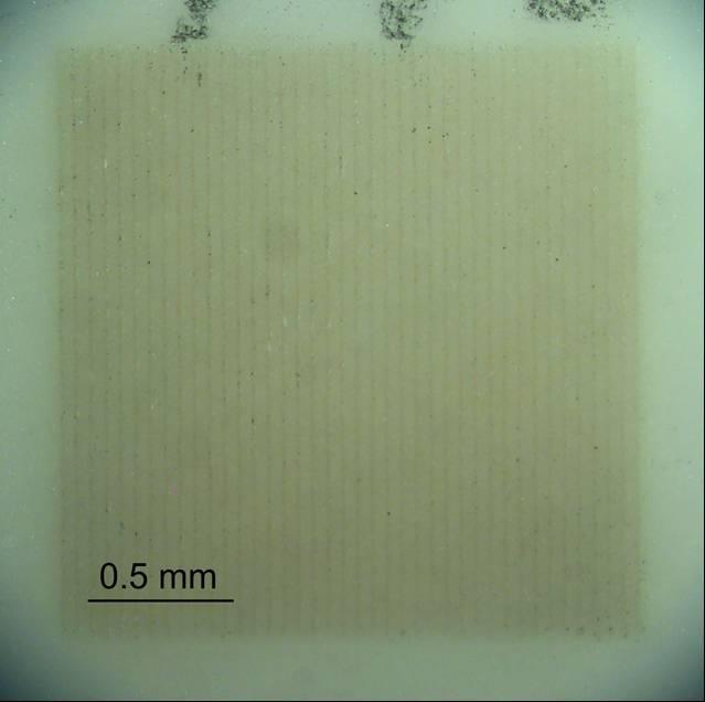 In figure 2, it can be seen that the laser treatment produces a particular texture in alumina. It seems that this wavelength is capable of producing ablation of alumina as well.