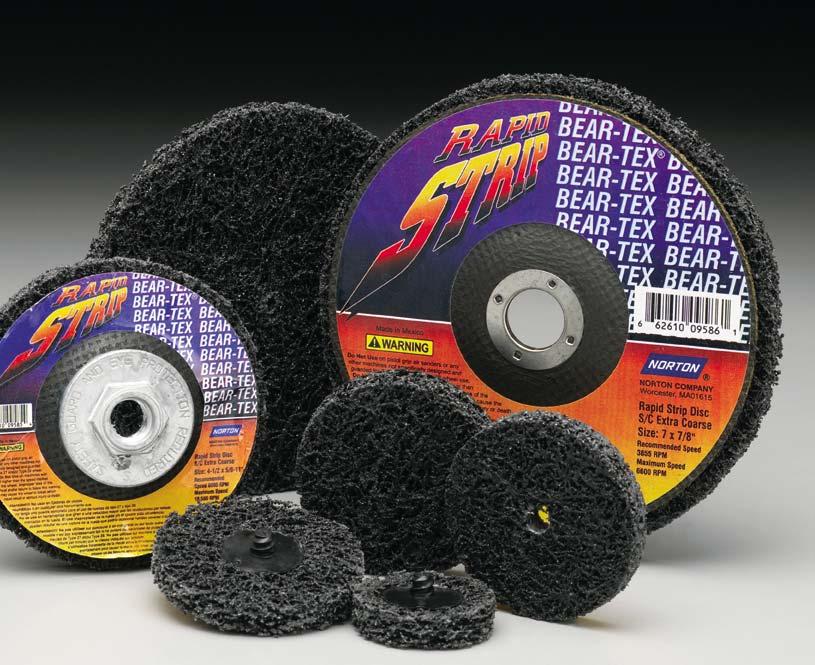 BEAR-TEX SURFACE FINISHING RIGHT ANGLE GRINDER STRAIGHT SHAFT GRINDER Bear-Tex Rapid Strip Discs And Depressed Center Wheels An open web of thick, strong synthetic fibers and extra coarse abrasive,