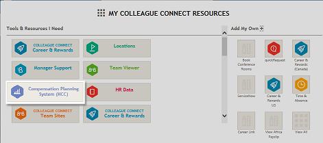 Colleague Connect Accessing HCC 2. Next, you will see the list of resources. Click on Compensation Planning System (HCC). 3.