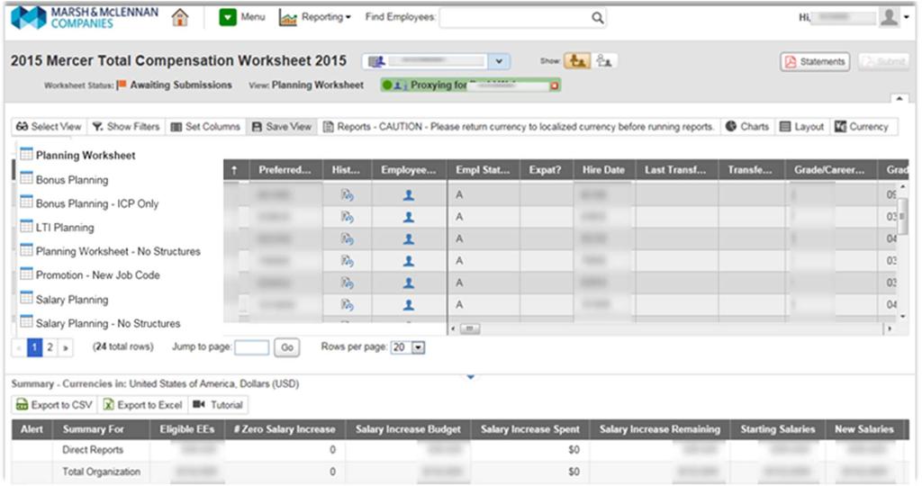 Total Compensation Planning Worksheet Select View The default view contains all available fields on the worksheet.