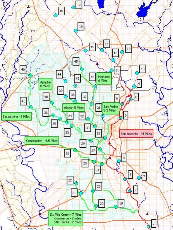 Warning Locations Selected by SAOEM based on historic operations Upper San Antonio River 46 locations Leon Creek 30 locations Medina River 20 locations Cibolo Creek