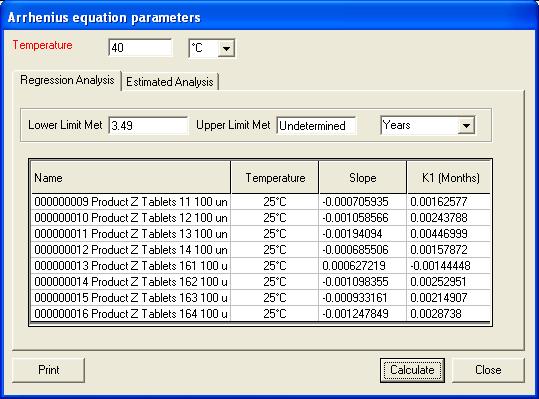 Example of a Screen Shot of a LIMS Stability Module-Arrhenius Equation 1.