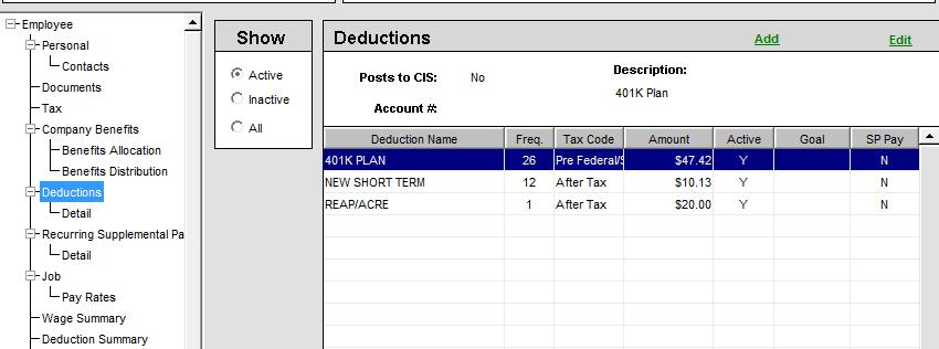 This process will look at each employee s deductions and set the AMOUNT of each payroll cycle, in the Deduction \ detail