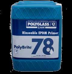 Polybrite 78 Rinseable EPDM Primer is a low viscosity sprayable liquid used to pre-treat an EPDM rubber roof membrane prior to power washing and