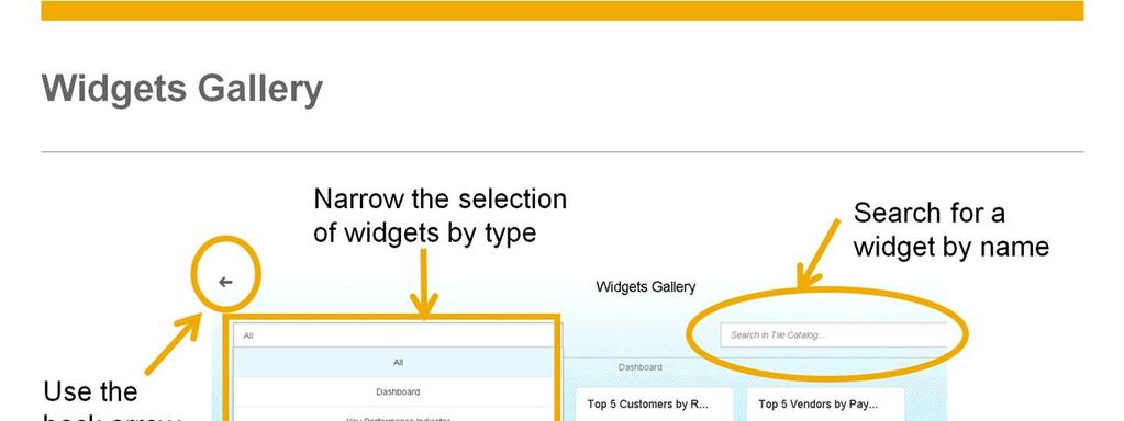In the Widgets Gallery, the default is to show all available widgets. You can narrow down the selection with the dropdown.
