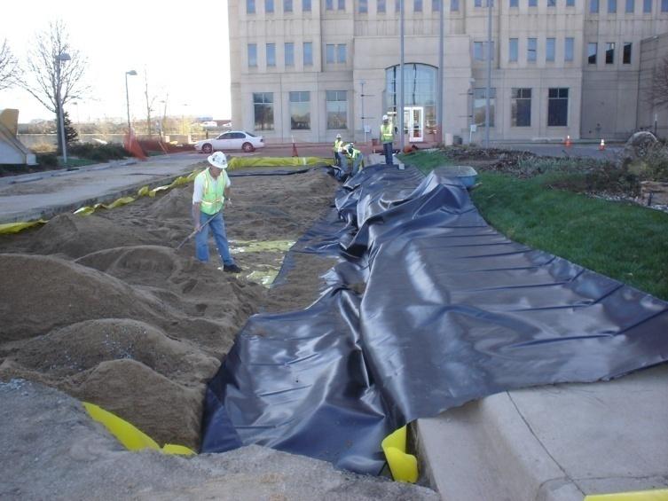 Spread geotextile immediately after