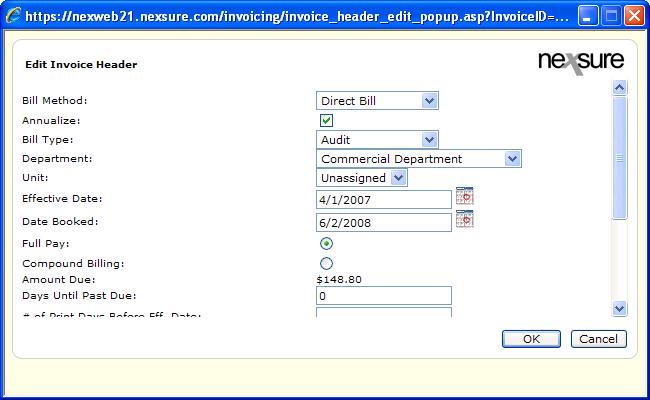 Nexsure Training Manual - CRM Full Pay: Select this option if billing full pay. Compound Bill: Do not select this option.