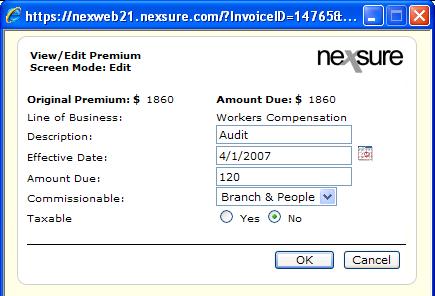 Nexsure Training Manual - CRM The Commissionable field defaults in from the policy info tab, if it is incorrect, select the correct one from the drop-down box.
