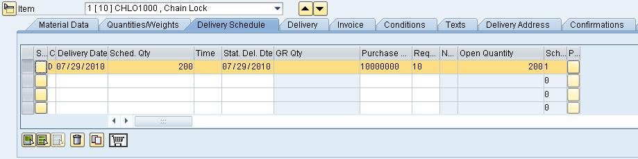 If the line item data is not yet displayed, open the section by clicking on Item Detail. On the Delivery Schedule tab, select the first line.