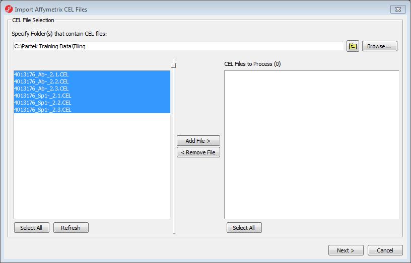 Figure 1: Choosing the pre-defined tiling workflow Select Import Samples (Figure 1) The Load Tiling Data dialog will appear, select Import from Affymetrix CEL