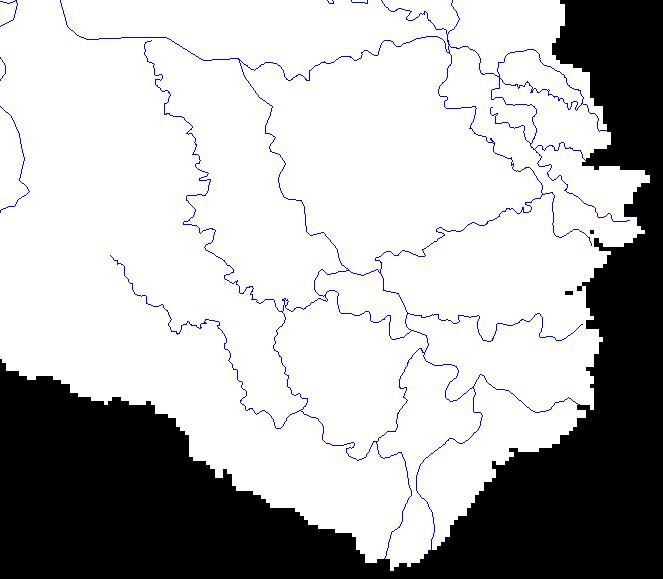 Red River basin at a spatial resolution of km (left, extent of area 77 km x 66 km) and delta of the Red River basin at a spatial resolution of 1 km (right, extent of area 14 km x 132 km). 2.