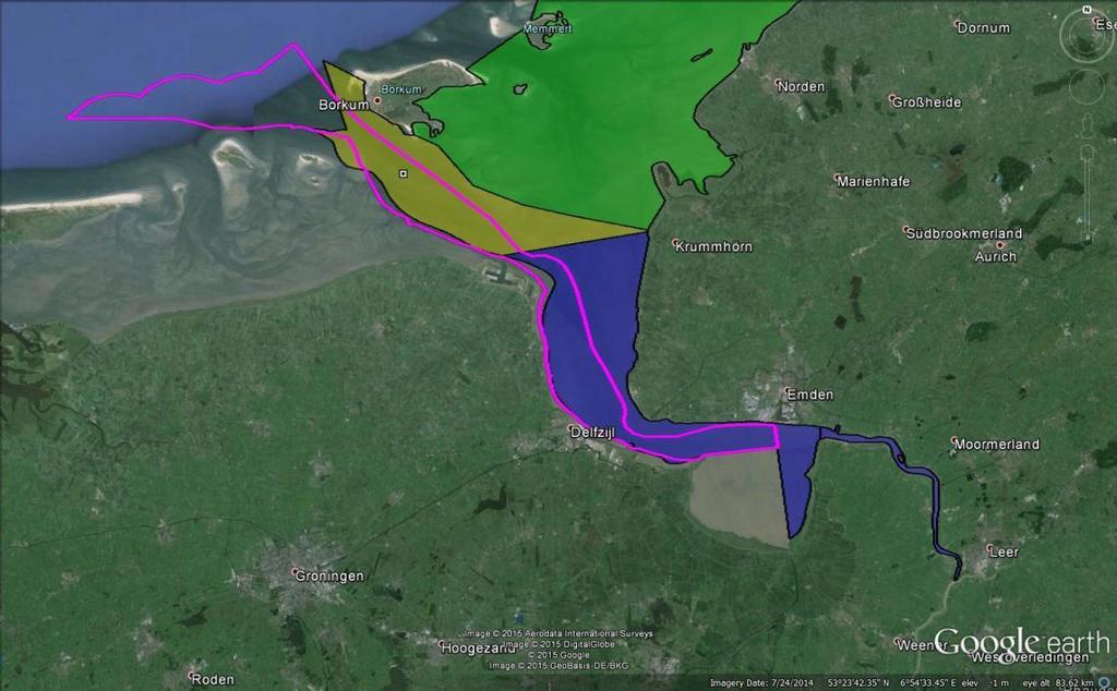 Blue with black boundaries: German  Yellow with black boundaries: German WFD coastal water body