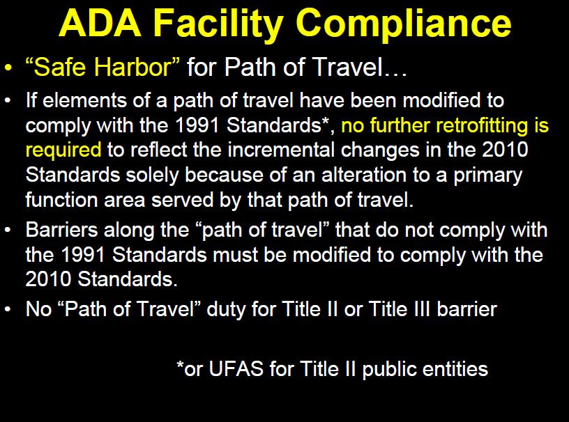 facilities that were built or altered in compliance with the 1991 Standards