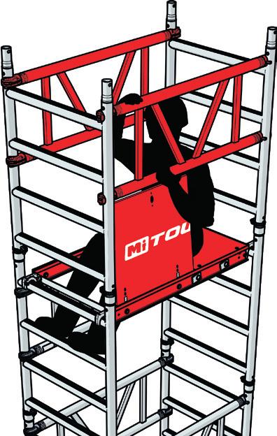 Now manoeuvre yourself so that you are sitting on the platform, with your legs through the trap door and your feet on the frame rungs.