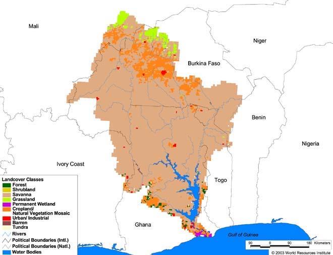 II.4.5 Land use, land ownership and land degradation Figure 12: Land cover Map of the Volta River Basin.