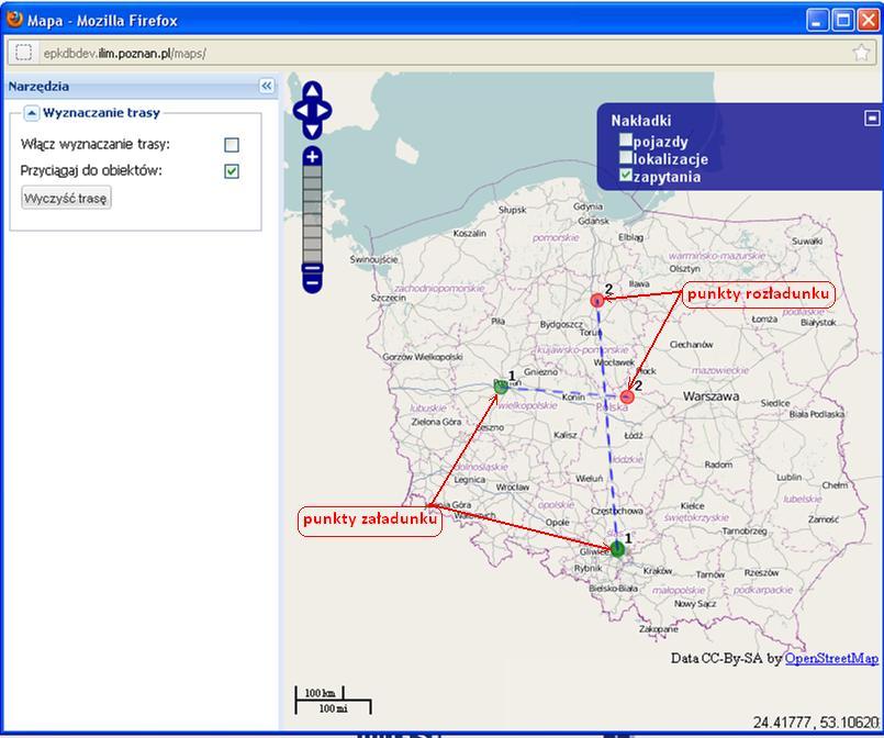 Based in that information he can visualise individual request on the map and create consolidated transport plans.