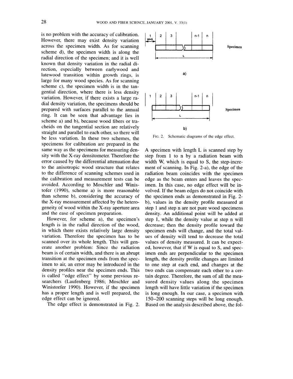 28 WOOD AND FIBER SCIENCE, JANUARY 2001, V. 33(1) W Specimen is no problem with the accuracy of calibration. However, there may exist density variation across the specimen width.