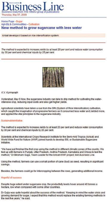 Sustainable Sugarcane Initiative (SSI) can save water and at the