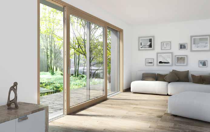square-edged appearance inside and outside All-glass corners for modern architecture Large-scale elements easy lifting and sliding of sash with up to 400 kg sash weight close to nature Soft/lift as