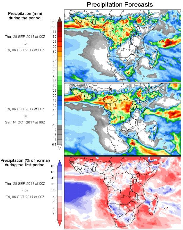 Chart 12: Precipitation forecast Source: wxmaps Key data releases in the South African agricultural market SAGIS weekly grain trade data: 03/10/2017 SAGIS producer deliveries data: 04/10/2017