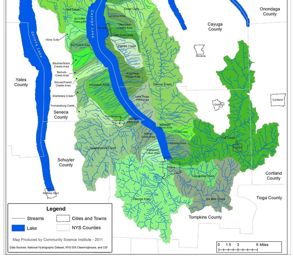 Ithaca Water Sources- Fall Creek, Sixmile Creek Watersheds, Cayuga Lake Fall Creek ~120 mi 2 Cornell University source Intake is run of river with no raw water storage Well-positioned watershed to