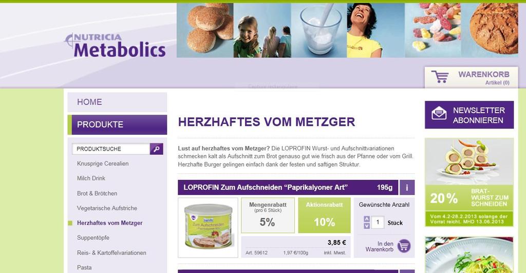 B2C - Nutricia Germany Webshop 2013