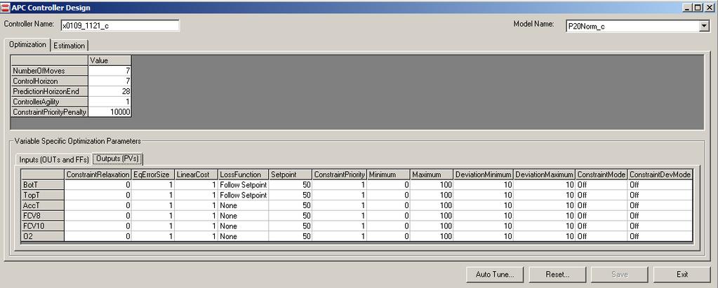 Figure 7 GUI for entering tuning parameters The influence of chosen tuning parameters can be evaluated by simulations with different inputs.