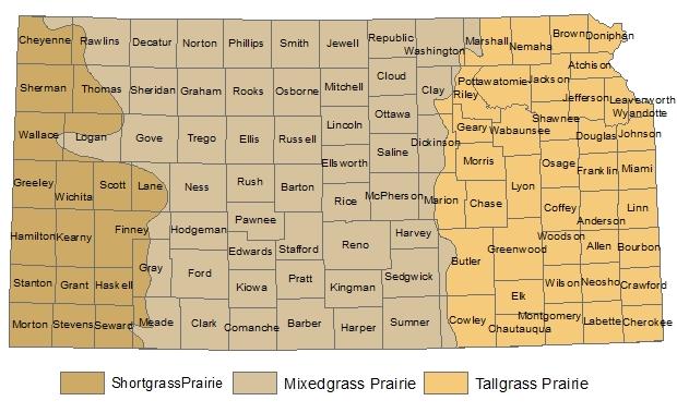 Figure 1. Kansas Conservation Regions based on the Bird Conservation Regions Map, U.S. NABCI Committee, September 2000.