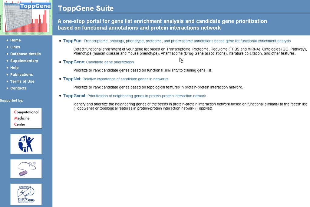 ToppGene Suite (http://toppgene.cchmc.org) 1.