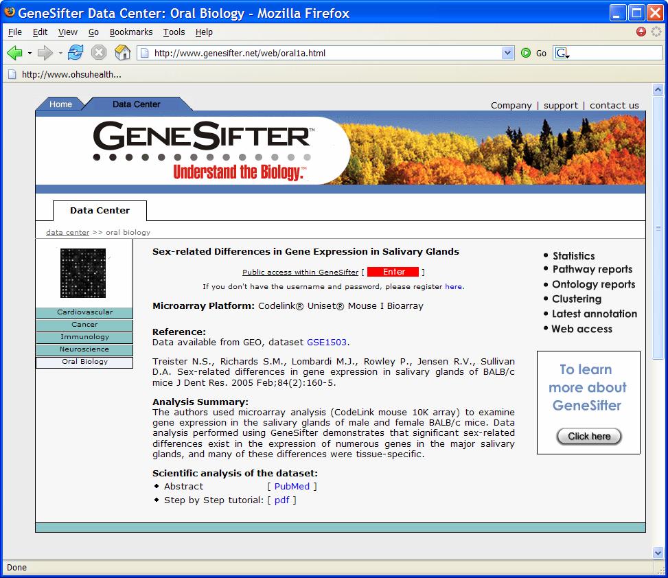 The GeneSifter Data Center Free resource Training Research Publishing 5 areas Cardiovascular